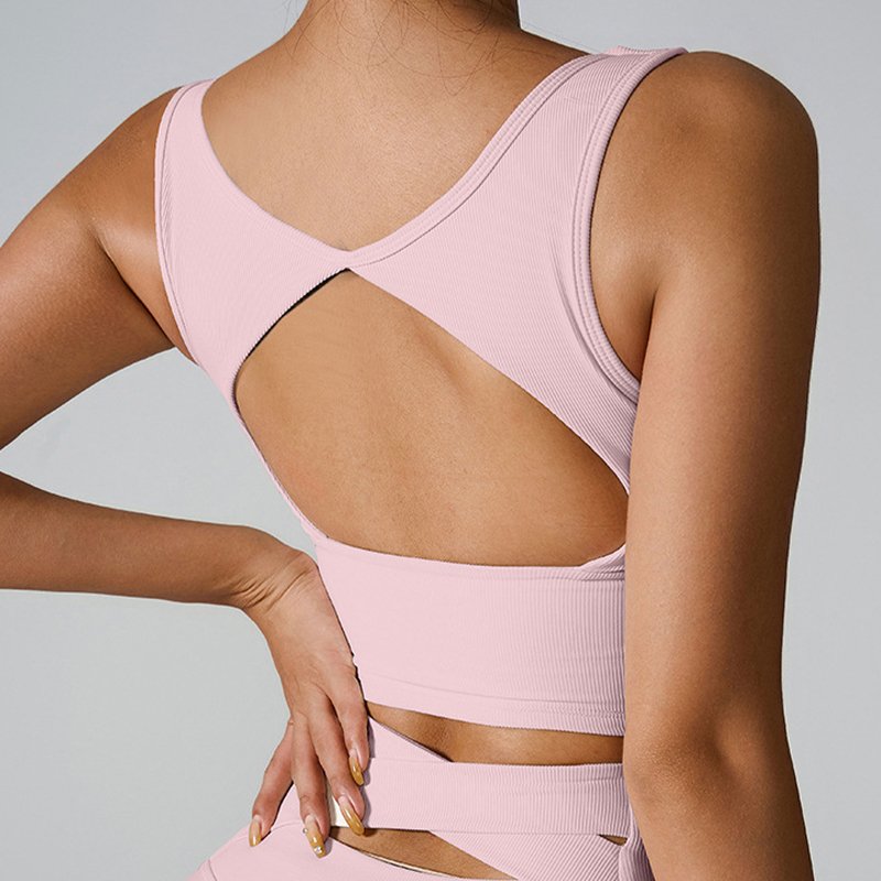 Custom Logo New Quick-drying Sports Tank Top For Women One-piece Fixed Cup Bra Tops Sexy Back Hollow Out Shockproof Yoga Bra
