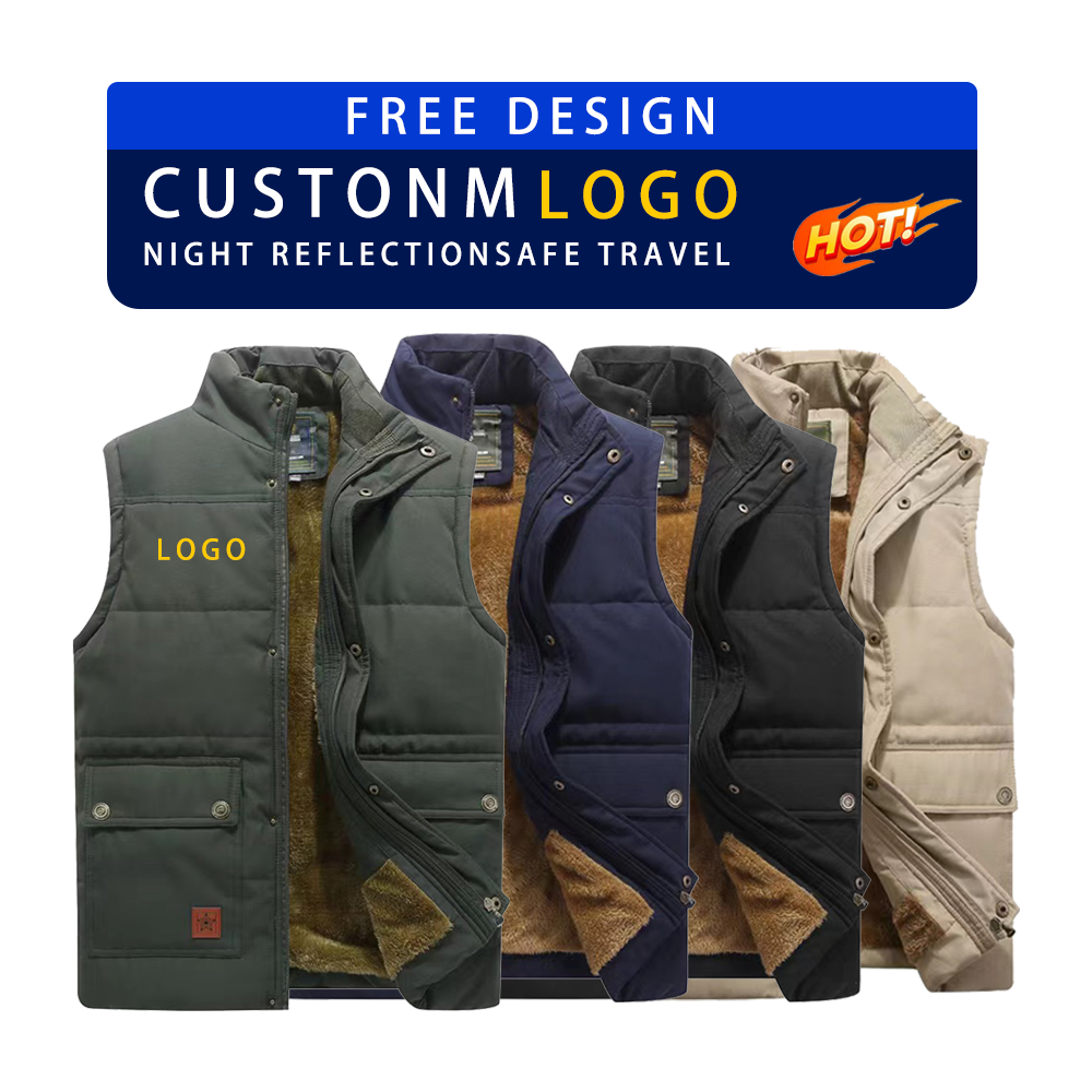 Custom Winter Outdoor Casual Puffer Vest Multi Pocket Sleeveless Fleece Warm Vest Jackets For Men