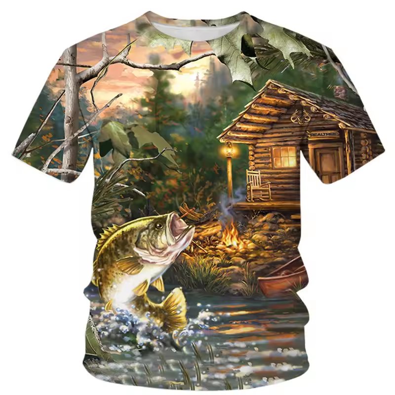 Quick Dry Fishing Style Digital Printing Fishing Cloth Fishing short sleeve T-shirt Hiking short sleeve T-shirt For Men