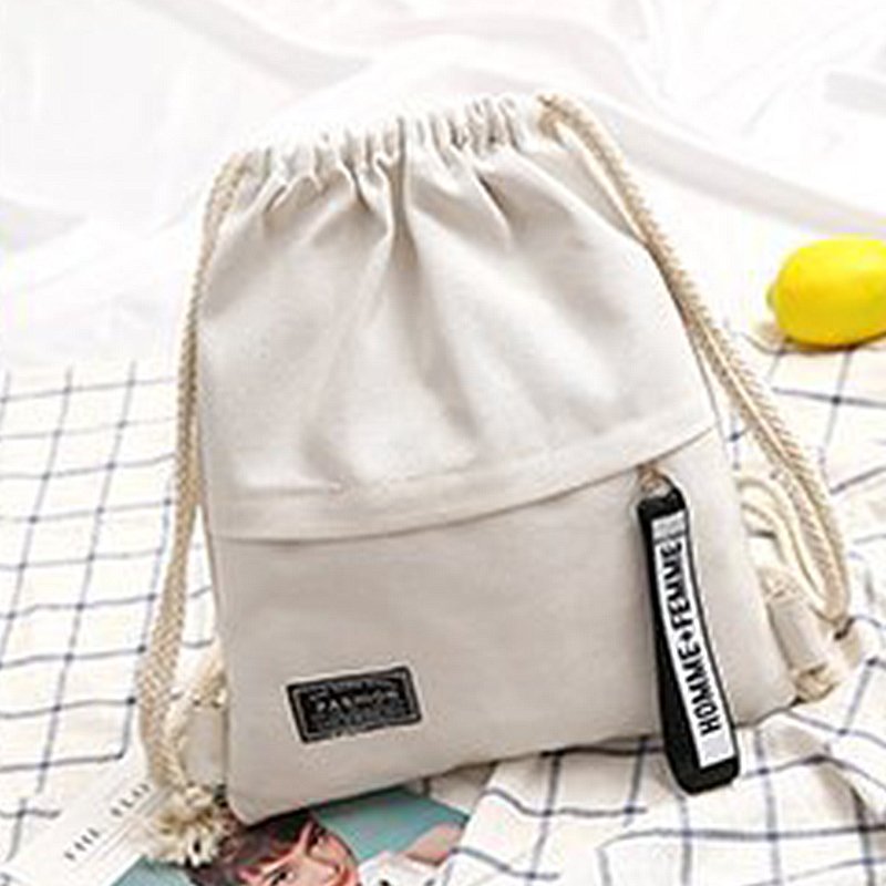 Customized Logo Pockets Cotton Canvas Drawstring Backpack Bag Canvas Pouch String Backpack For Shopping And Gym