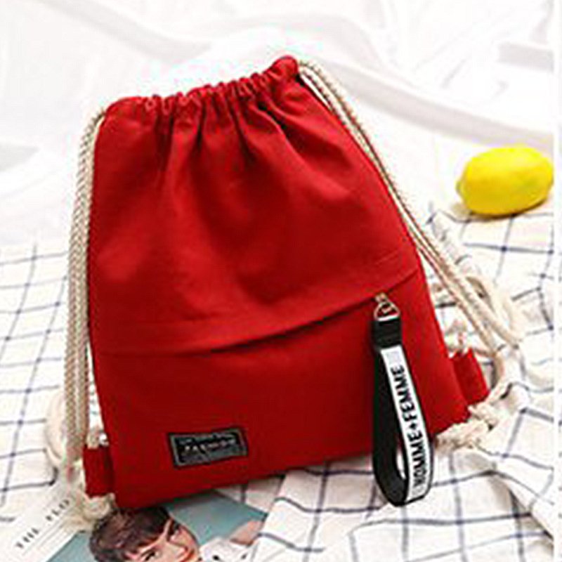 Customized Logo Pockets Cotton Canvas Drawstring Backpack Bag Canvas Pouch String Backpack For Shopping And Gym