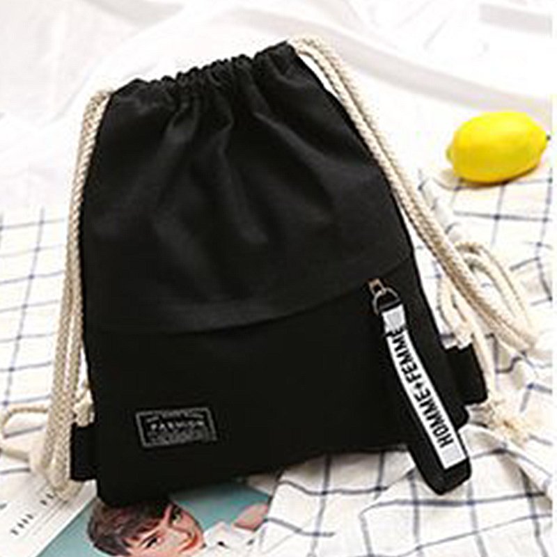 Customized Logo Pockets Cotton Canvas Drawstring Backpack Bag Canvas Pouch String Backpack For Shopping And Gym