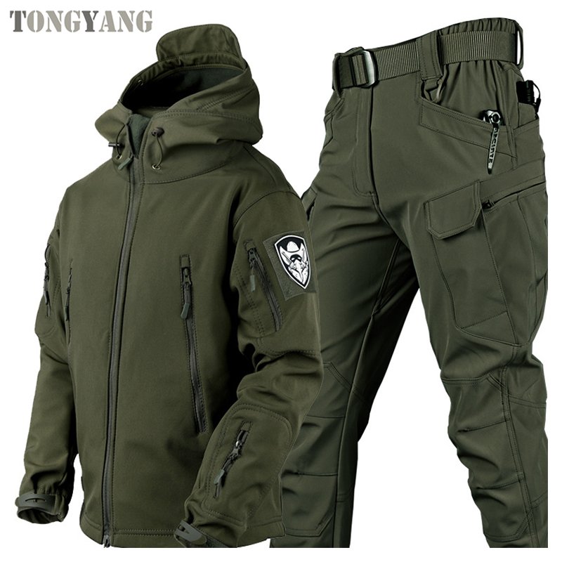 TONGYANG Outdoor Men's Autumn And Winter Fleece Warm Suit Warm Keeping Suit Hunting Clothes Tactical Soft Shell Uniform