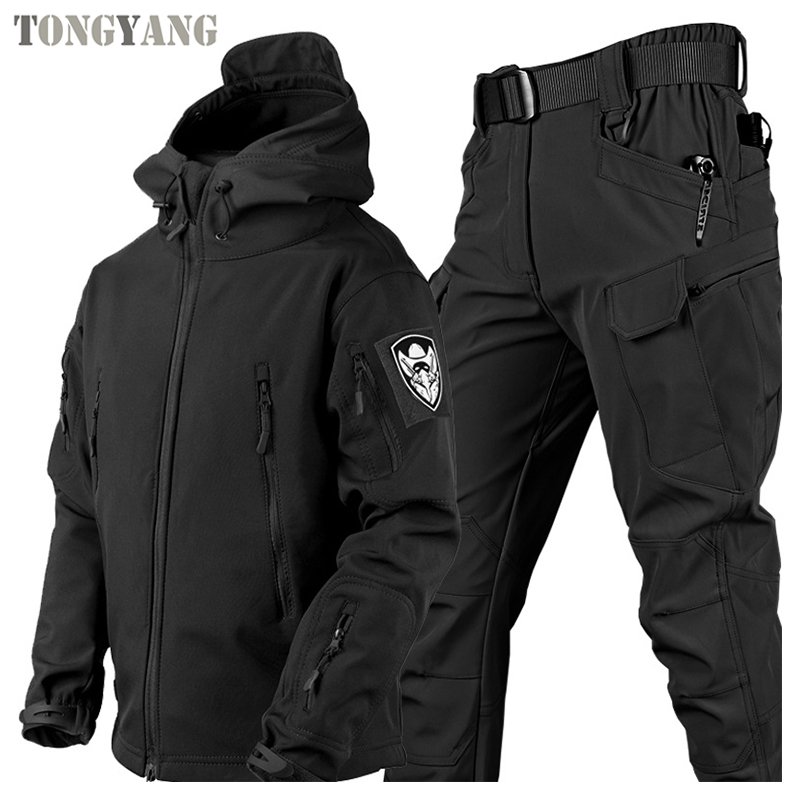 TONGYANG Outdoor Men's Autumn And Winter Fleece Warm Suit Warm Keeping Suit Hunting Clothes Tactical Soft Shell Uniform