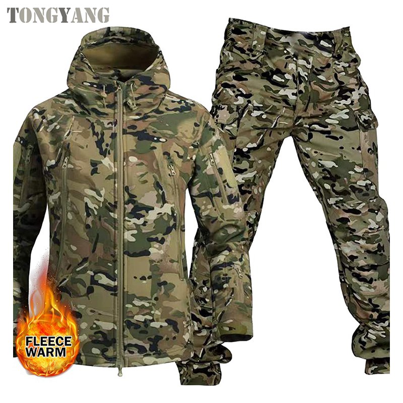 TONGYANG Outdoor Men's Autumn And Winter Fleece Warm Suit Warm Keeping Suit Hunting Clothes Tactical Soft Shell Uniform