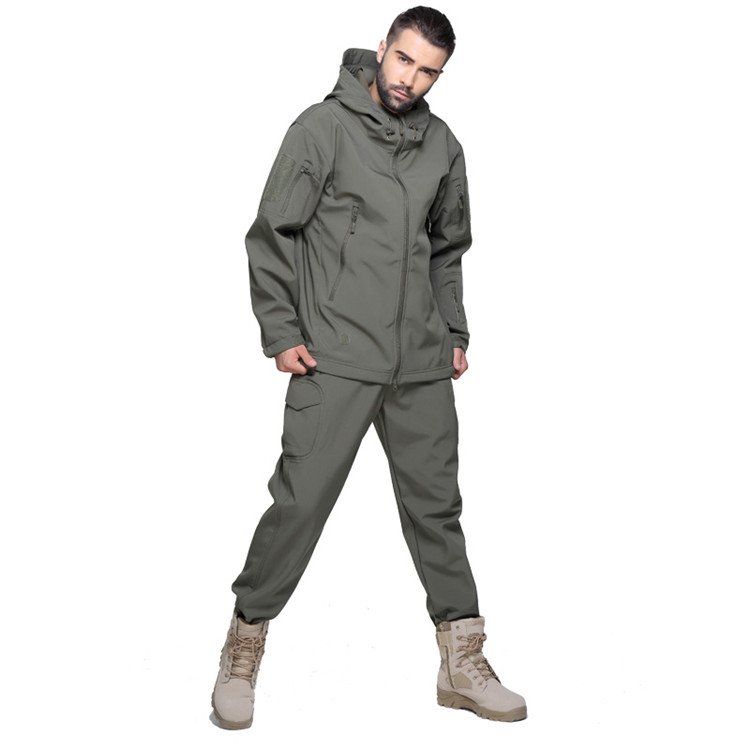 5XL Men SoftShell Hood Coat Tactical Suits Waterproof Set Camping Hiking Hunting Fishing Trousers Outfit Tracksuit Jacket Pants