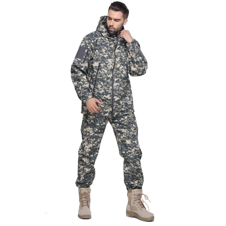 5XL Men SoftShell Hood Coat Tactical Suits Waterproof Set Camping Hiking Hunting Fishing Trousers Outfit Tracksuit Jacket Pants