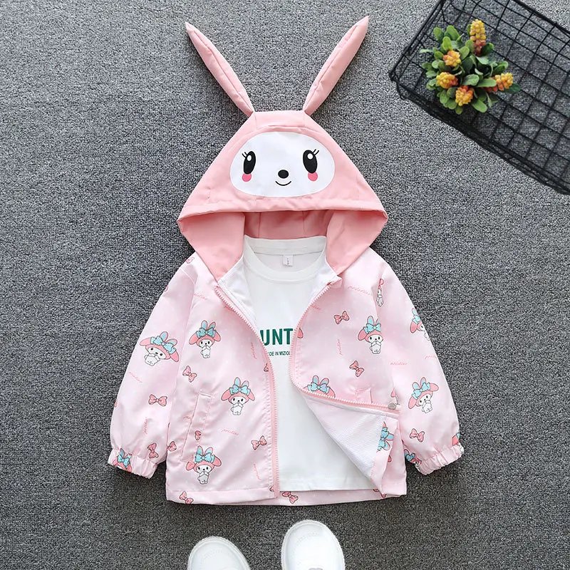 Outdoor Jacket Cartoon Girls Hiking Camping Outerwear Windbreaker Waterproof Hooded Coats Baseball Uniform Coats Zipper Clothing