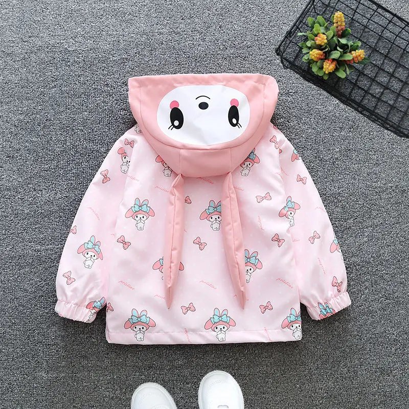 Outdoor Jacket Cartoon Girls Hiking Camping Outerwear Windbreaker Waterproof Hooded Coats Baseball Uniform Coats Zipper Clothing