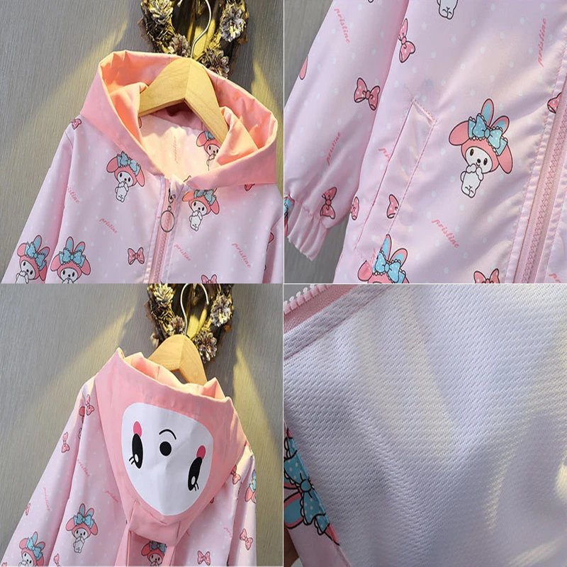 Outdoor Jacket Cartoon Girls Hiking Camping Outerwear Windbreaker Waterproof Hooded Coats Baseball Uniform Coats Zipper Clothing