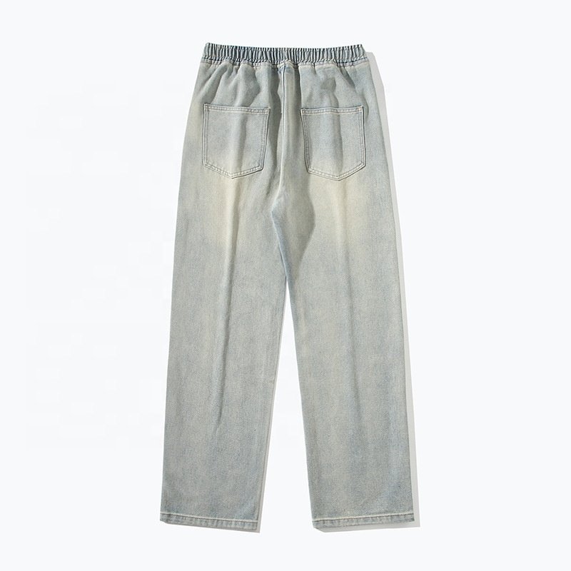 Men's Regular Fit Straight Leg Jeans Casual Drawstring Elastic Waist Denim Pants Lightweight Jean