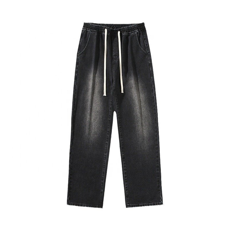Men's Regular Fit Straight Leg Jeans Casual Drawstring Elastic Waist Denim Pants Lightweight Jean