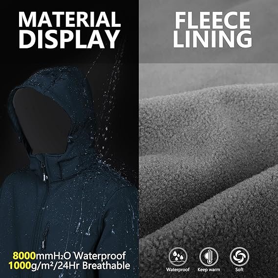 Men's Lightweight Softshell Jacket Fleece Lined Hooded Water Resistant Winter Hiking Windbreaker Jackets