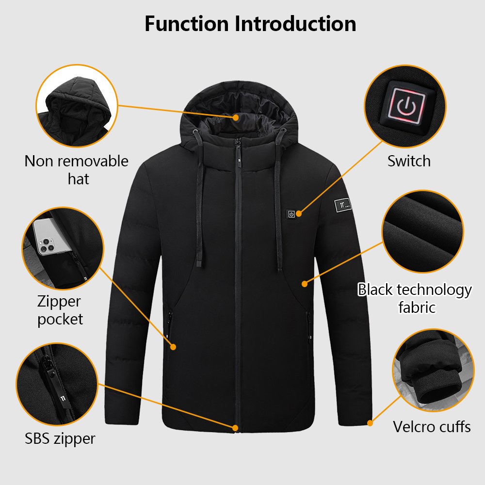 Custom Outdoor Waterproof Motorcycles Hiking Ski Softshell Hood Clothing Men'S Heated Jacket With Battery Pack 7.4v