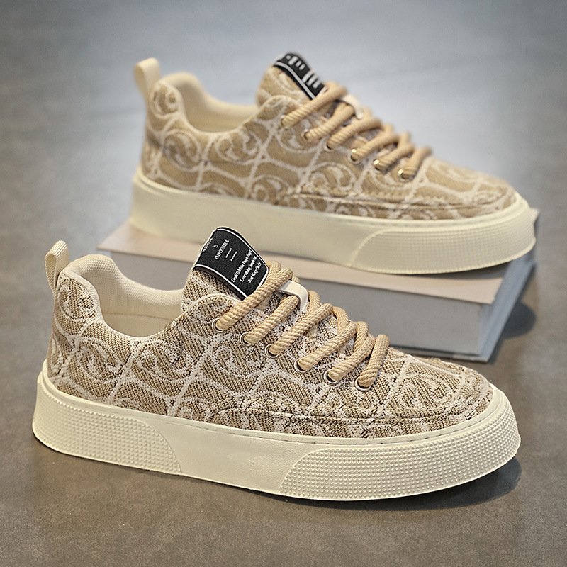 Canvas shoes men low top 2024 new small low-top printed board shoes men thick sole sports casual fashion shoes
