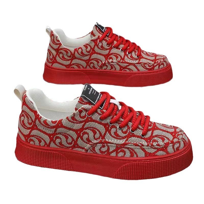 Canvas shoes men low top 2024 new small low-top printed board shoes men thick sole sports casual fashion shoes
