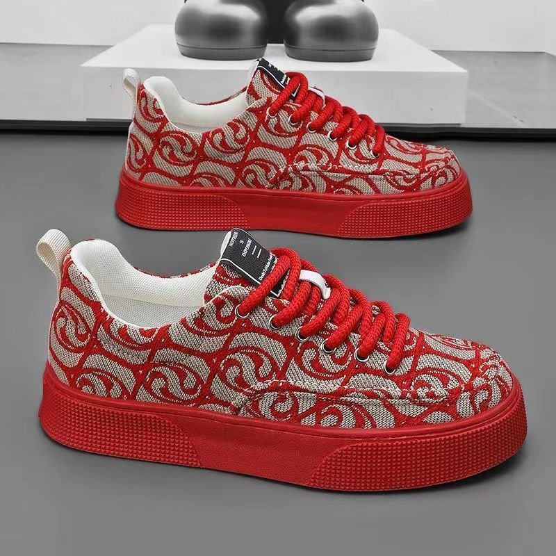 Canvas shoes men low top 2024 new small low-top printed board shoes men thick sole sports casual fashion shoes