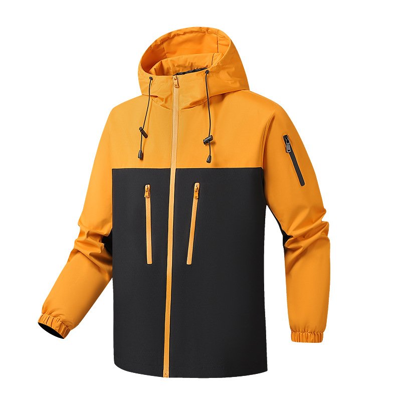 Unisex Outdoor Spring Autumn Storm Hard Hooded Jacket Breathable Windproof Long Zipper Matching Color Couples Bomber Jacket