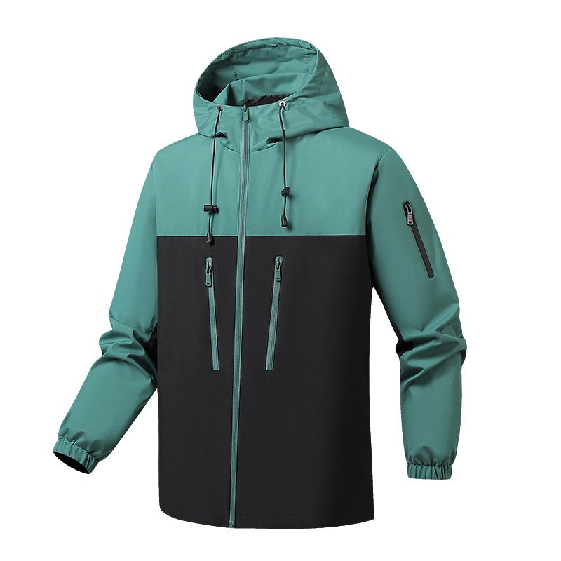 Unisex Outdoor Spring Autumn Storm Hard Hooded Jacket Breathable Windproof Long Zipper Matching Color Couples Bomber Jacket