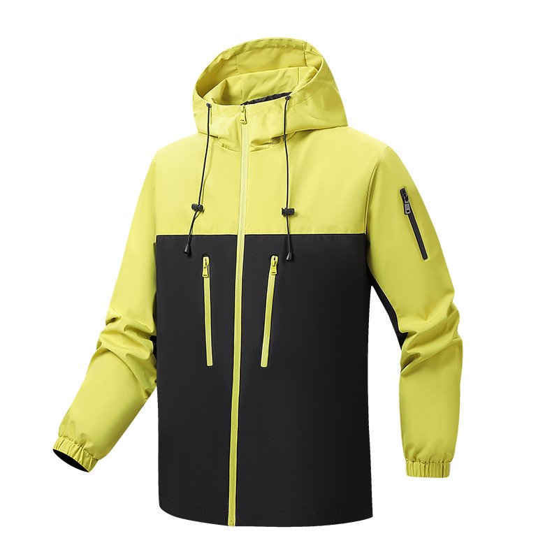 Unisex Outdoor Spring Autumn Storm Hard Hooded Jacket Breathable Windproof Long Zipper Matching Color Couples Bomber Jacket