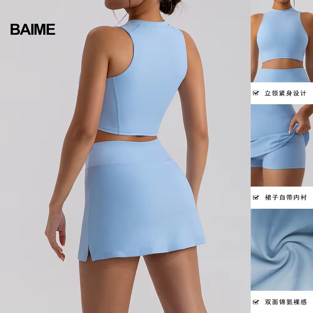 BAIME Custom Women's Sports Wear Set Yoga Biker Shorts Tennis Skirt Gym Fitness Workout Plus Size Ropa Deportiva Activewear
