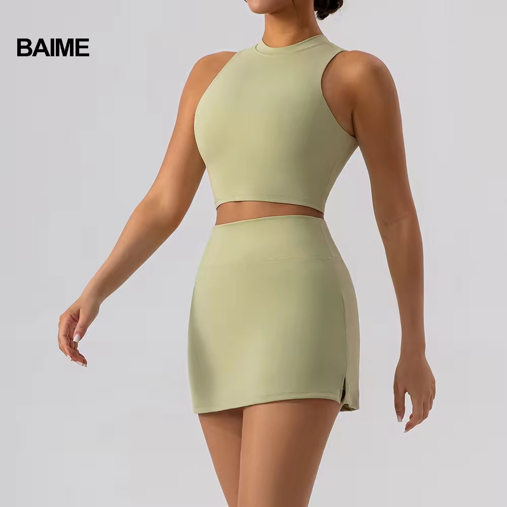 BAIME Custom Women's Sports Wear Set Yoga Biker Shorts Tennis Skirt Gym Fitness Workout Plus Size Ropa Deportiva Activewear