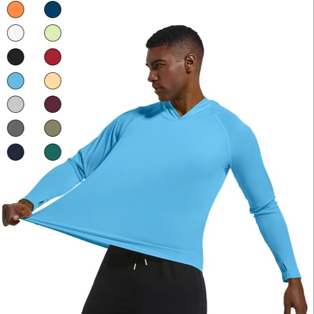 UV Protection Summer Sun Protective Clothing Slim Hooded Design Outdoor Hiking Mountaineering Fishing UPF50+ Solid Woven Fabric