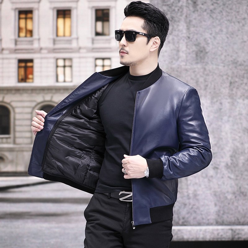RTS Men Outdoor Cycling Hiking Waterproof Windbreaker motorcycle removable inside down genuine leather slim sheepskin jacket