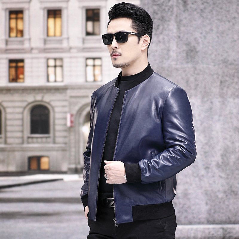RTS Men Outdoor Cycling Hiking Waterproof Windbreaker motorcycle removable inside down genuine leather slim sheepskin jacket