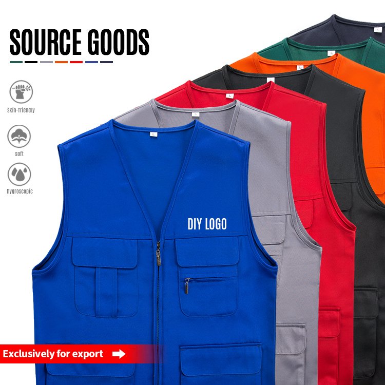 Custom Polyester Fishing Hiking Journalist Hunting Camera man Vest Men's Multi Pockets Waistcoat Vest