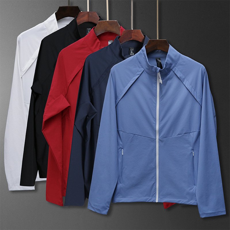 Unisex Full Zip Hiking Shirt Lightweight Waterproof Running Jacket Long Sleeve Sports Outdoor Top Pockets