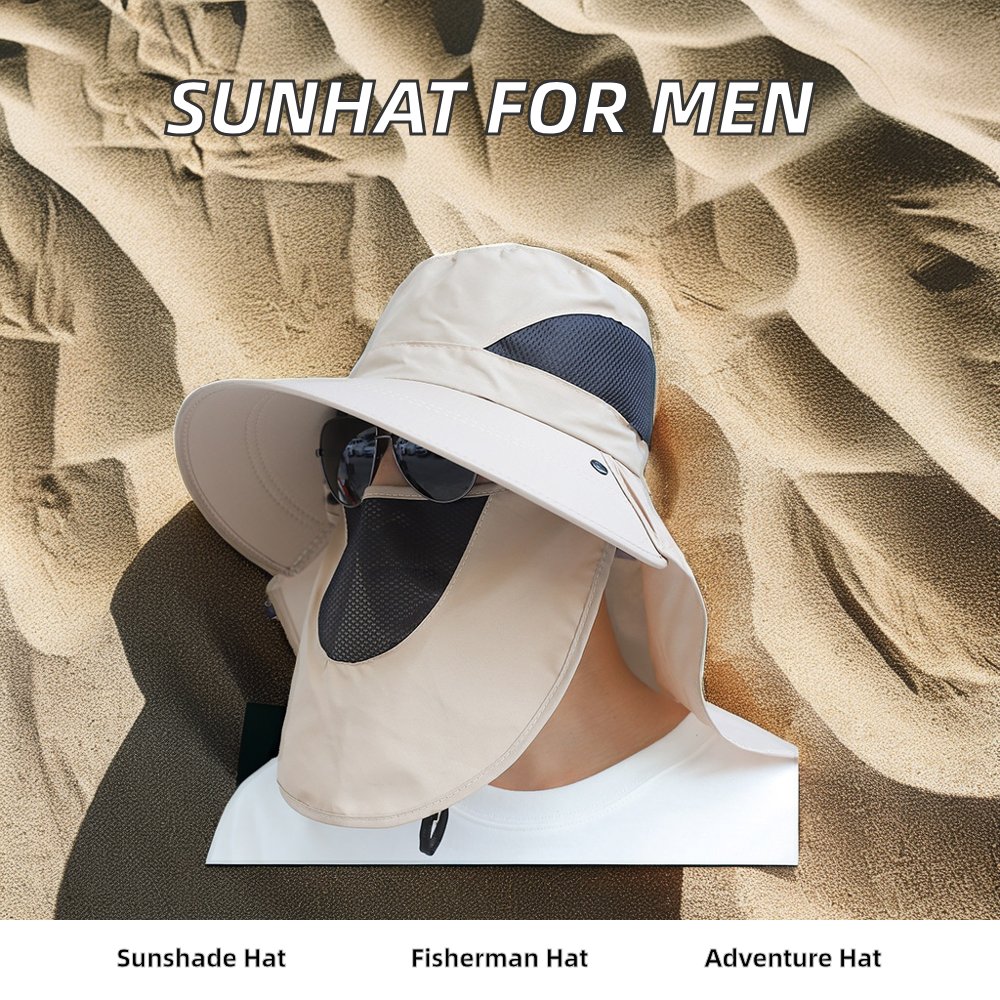 Men's Outdoor Summer Bucket Hat Quick-Drying Wide-Brimmed Sunshade for Fishing Riding Hiking Beach Sunscreen Custom Logo