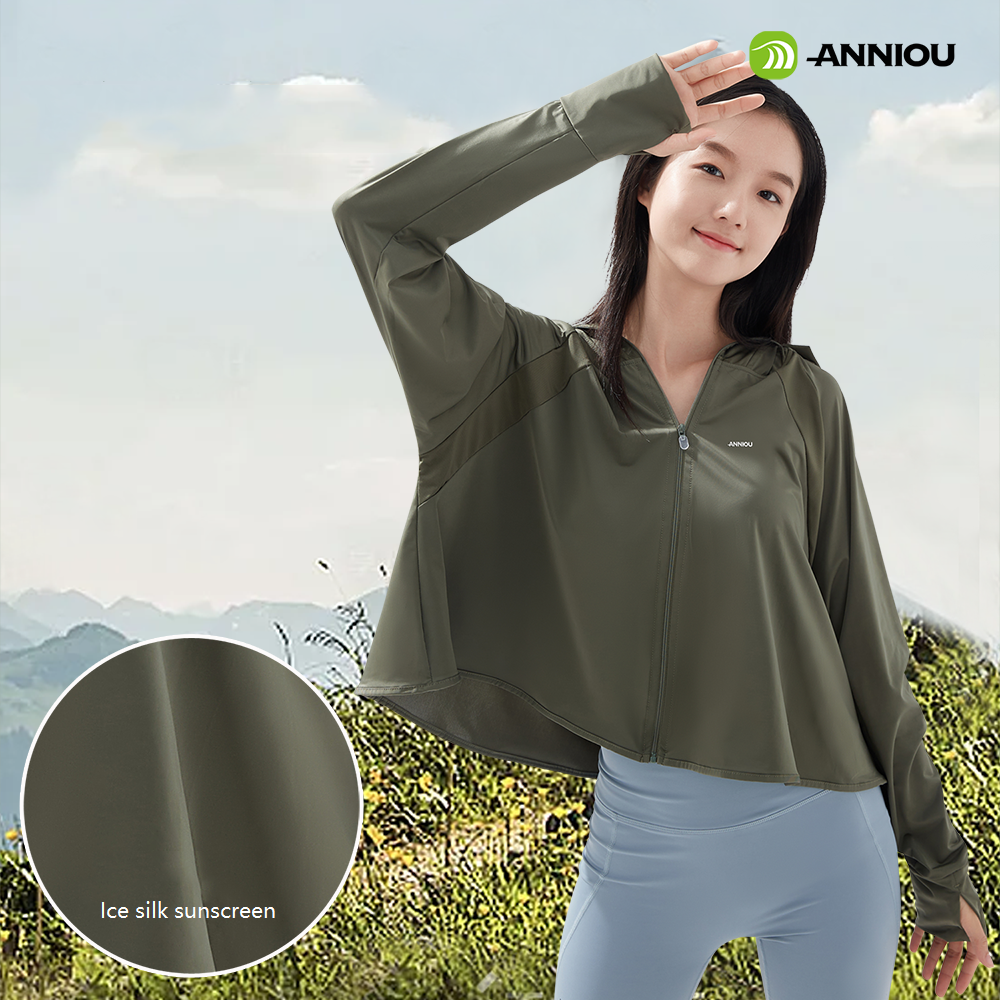 Anniou Ice Silk Upf 50+ Sunscreen Jacket Women's Summer Breathable Shawl Short Jacket Loose Anti-uv Sunscreen Clothing