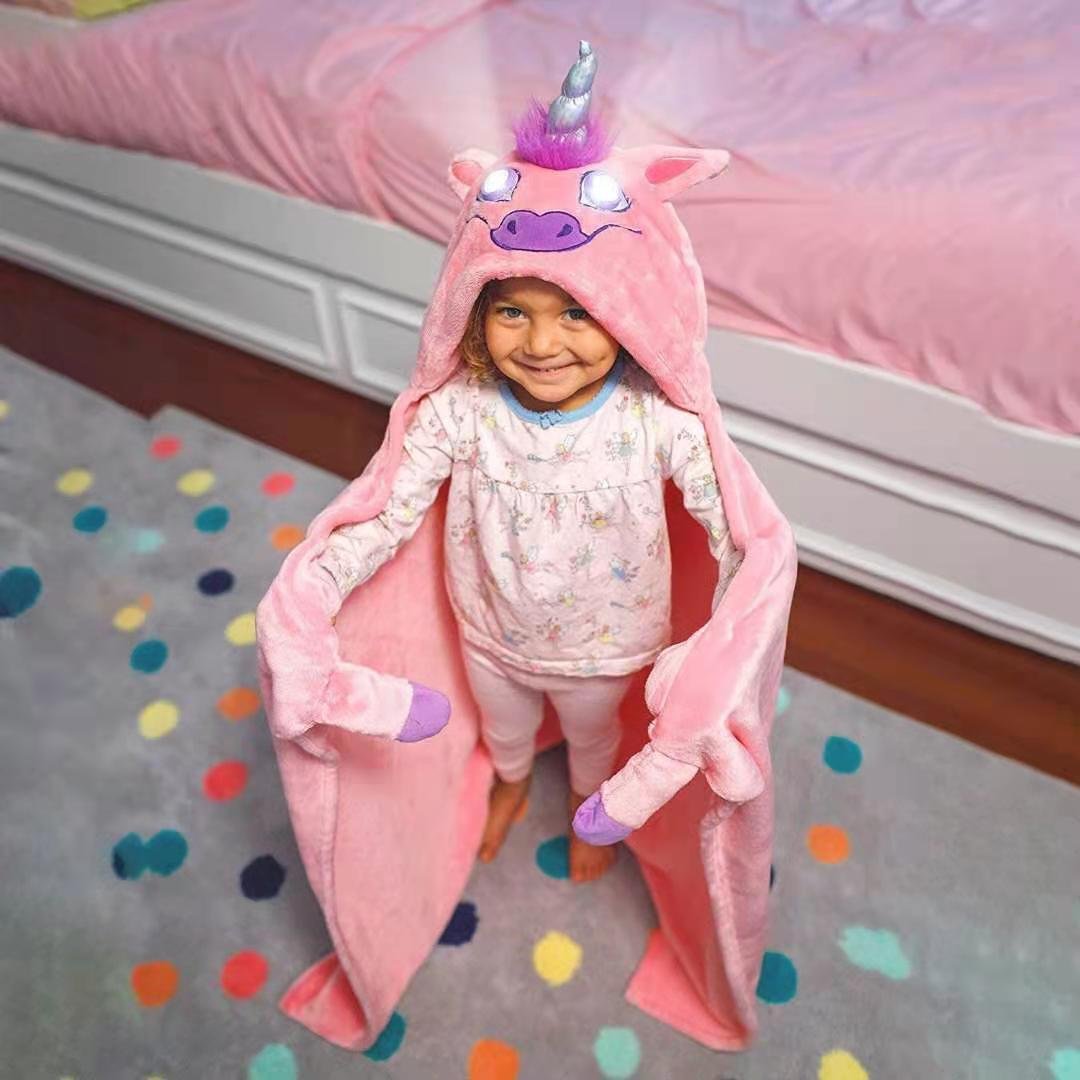 Cute Cartoon Hooded Cloak Portable Warm Baby Baby Bath Bath Towel Luminous Children's Flannel Blanket