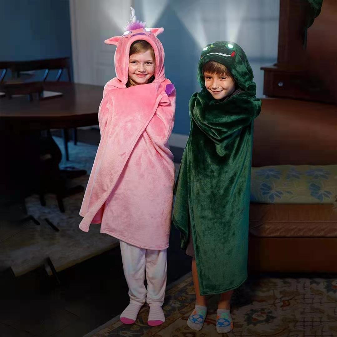 Cute Cartoon Hooded Cloak Portable Warm Baby Baby Bath Bath Towel Luminous Children's Flannel Blanket