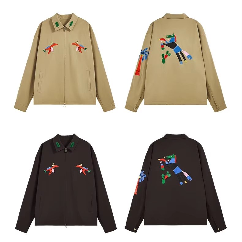 Spring men's jacket button cuffs minimalist breathe lapel jacket cartoon embroidered jacket casual men's clothing