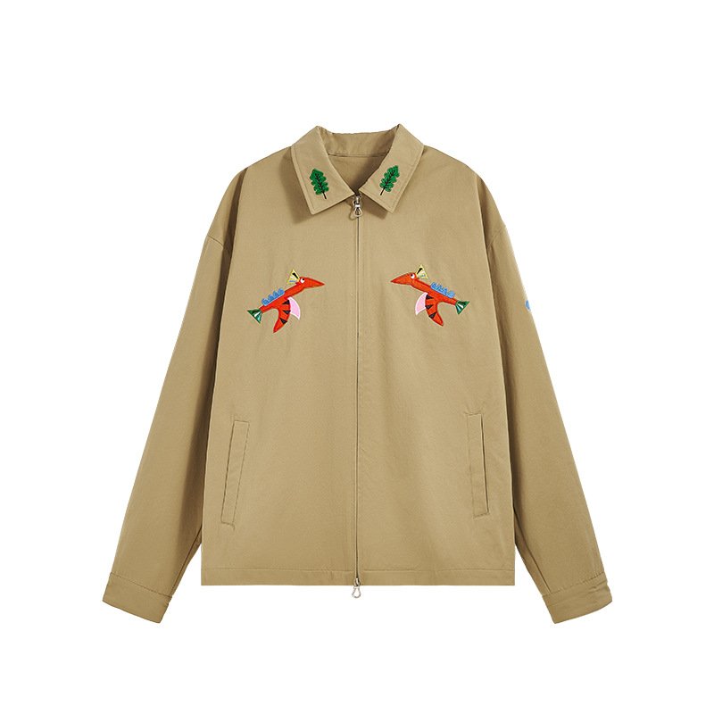 Spring men's jacket button cuffs minimalist breathe lapel jacket cartoon embroidered jacket casual men's clothing