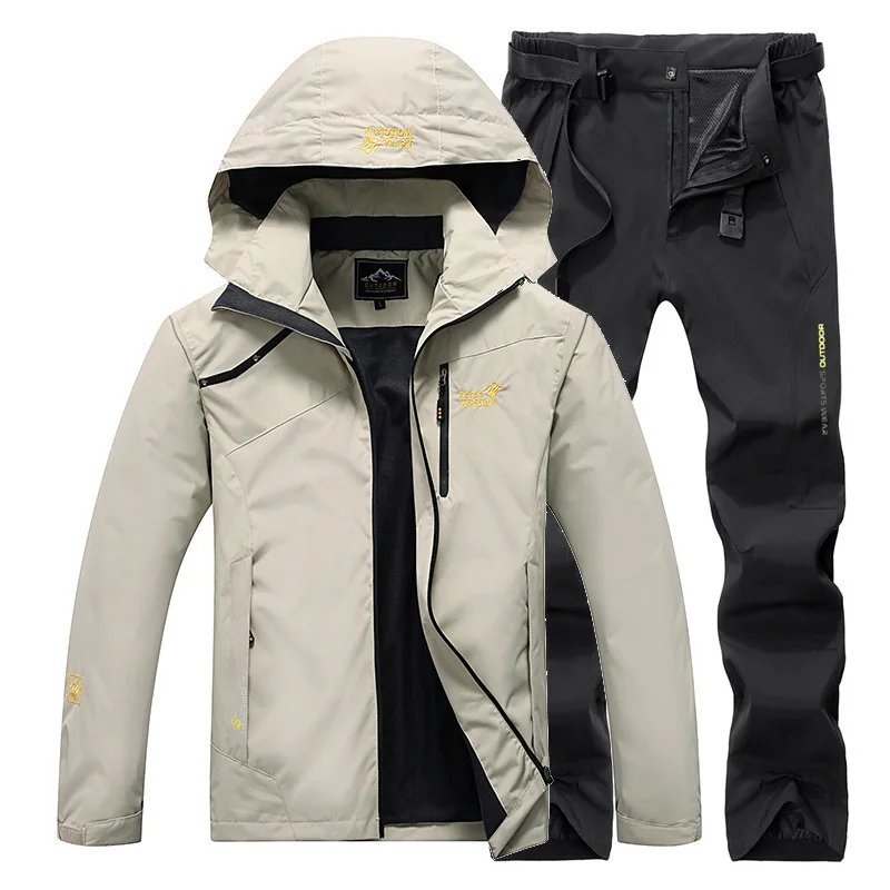 2025 Cycling Sets Men Cycling Jackets Pants Hiking Sports Hooded Two Piece Sets Breathable Warm Windproof Outdoor Clothing Sets