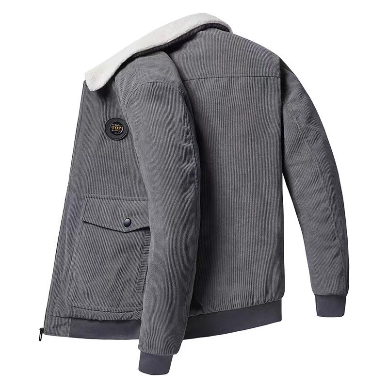 Wholesale Custom Winter Outdoor Fleece Warm Thick Fashion Fur Collar Corduroy Outwear Jacket For Men