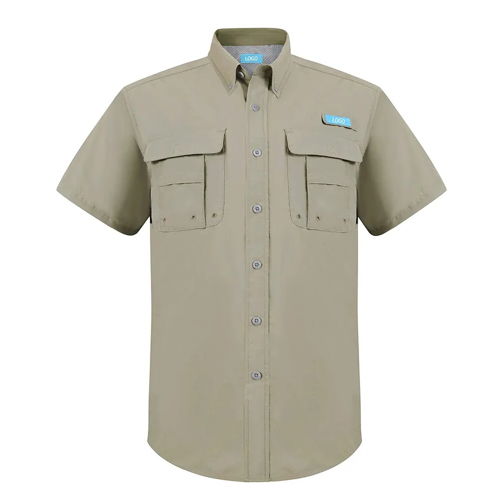 Luxury high quality fishing shirt UV proof quick drying custom logo short sleeve blank bamboo performance fishing suit for men