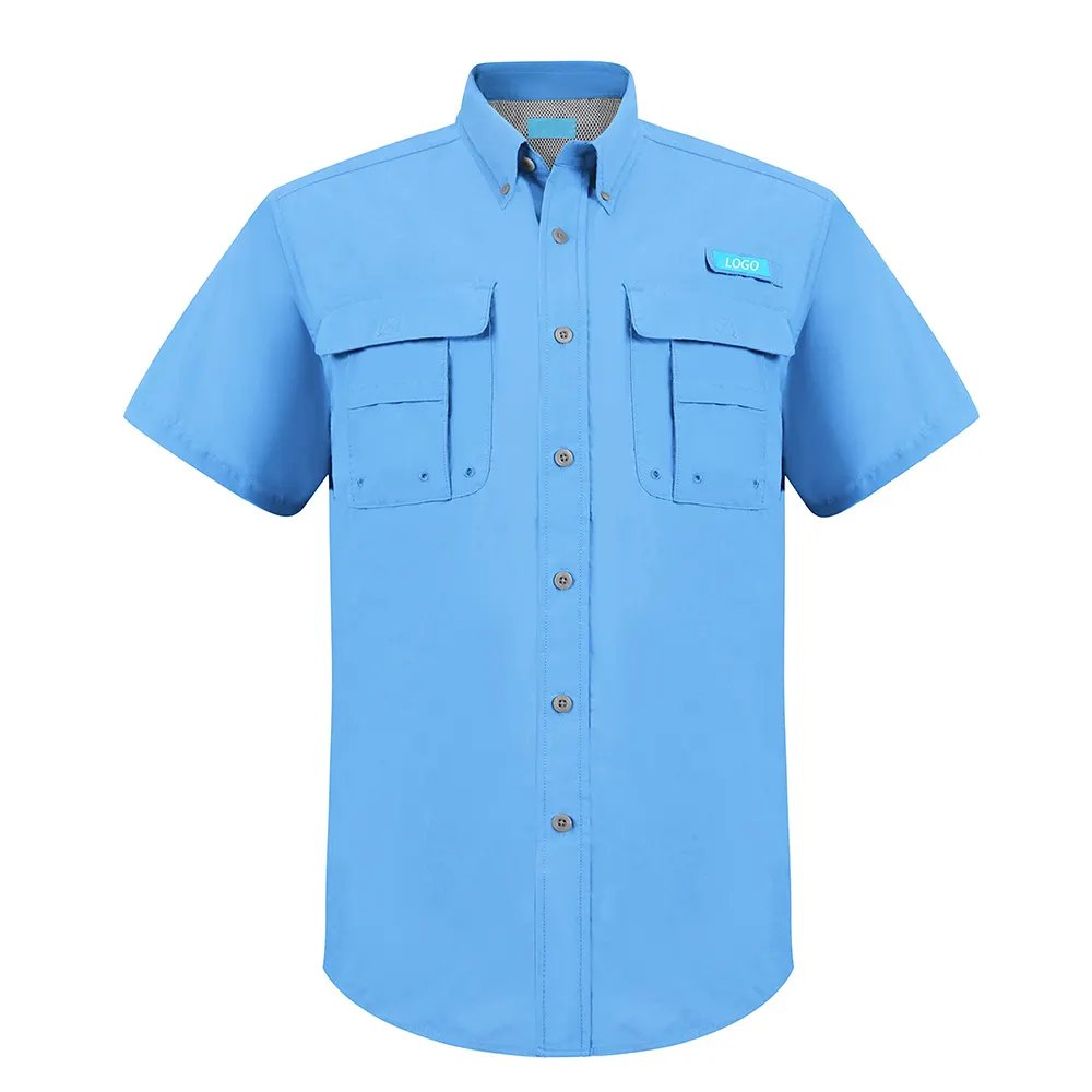 Luxury high quality fishing shirt UV proof quick drying custom logo short sleeve blank bamboo performance fishing suit for men
