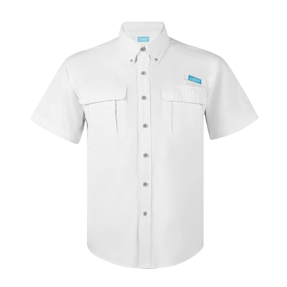 Luxury high quality fishing shirt UV proof quick drying custom logo short sleeve blank bamboo performance fishing suit for men