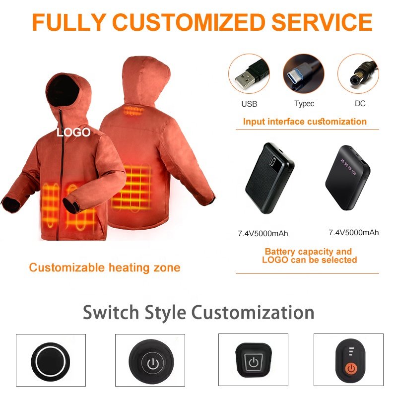 Custom Outdoor Electric Coat Cycling and Skiing Heating Clothing Men Jacket Heated Hiking Clothing for winter