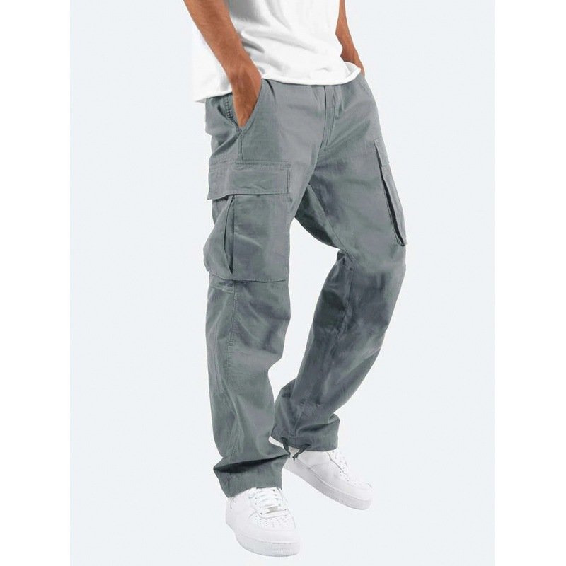 Men 2024 autumn new cargo pants independent station American foreign trade multi-pocket drawstring casual pants