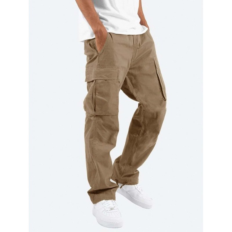 Men 2024 autumn new cargo pants independent station American foreign trade multi-pocket drawstring casual pants