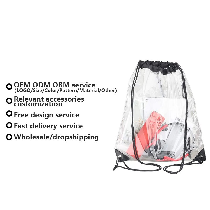 Custom Logo PVC Clear Draw string Bags For Sports Swimming Beach Bagpack See Through Transparent Rucksack Drawstring Backpack