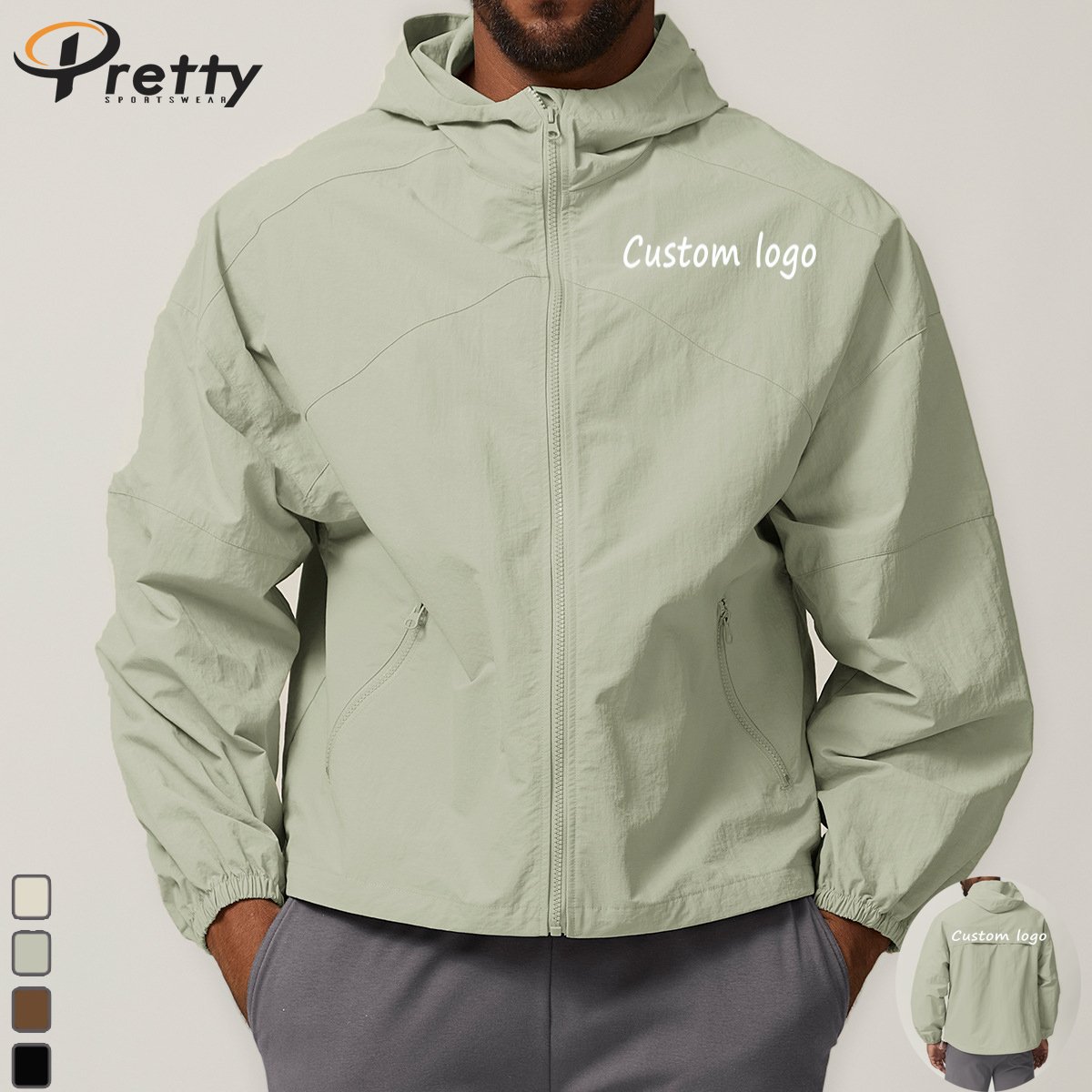 100% Nylon Men's Zipper Hooded Outdoor Waterproof Bomber Jacket Hiking Camping Jacket Citywalk Jacket Workout Hardshell