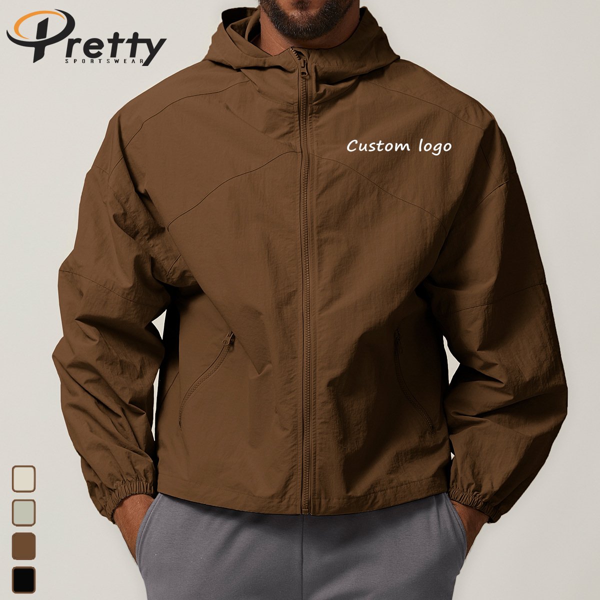 100% Nylon Men's Zipper Hooded Outdoor Waterproof Bomber Jacket Hiking Camping Jacket Citywalk Jacket Workout Hardshell