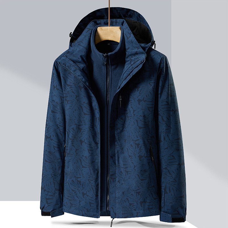 Leisure Waterproof Couple Mountaineering Hiking Hooded Jacket Polyester Windbreaker Unisex Jackets Mens Outdoor 2 in 1 Coats