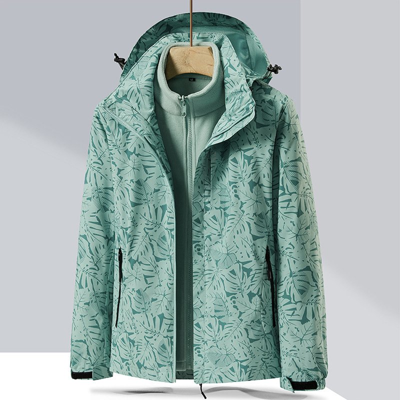 Leisure Waterproof Couple Mountaineering Hiking Hooded Jacket Polyester Windbreaker Unisex Jackets Mens Outdoor 2 in 1 Coats